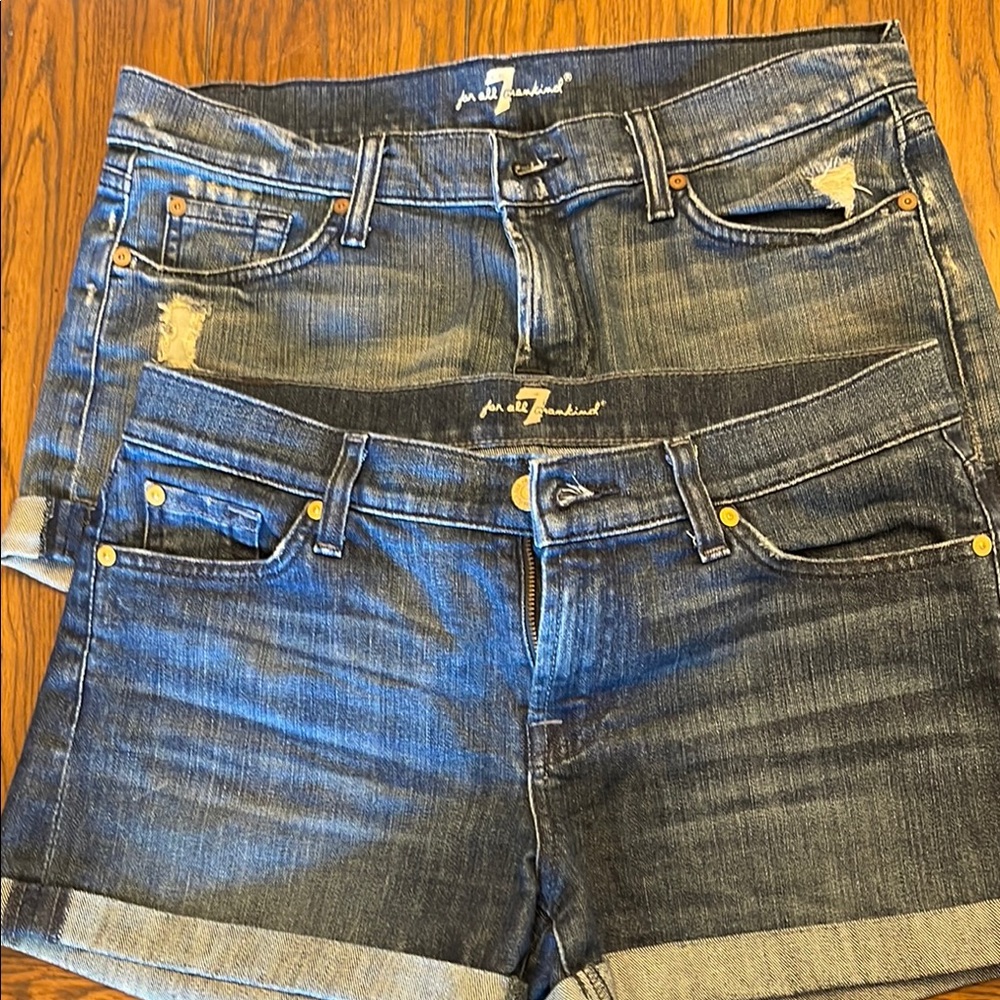 7 For All Mankind Women's Blue Denim Shorts
